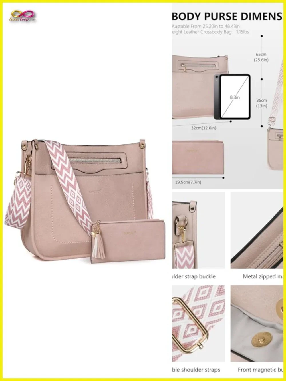 Vegan Leather Crossbody Bag and Wallet Set with Adjustable Strap